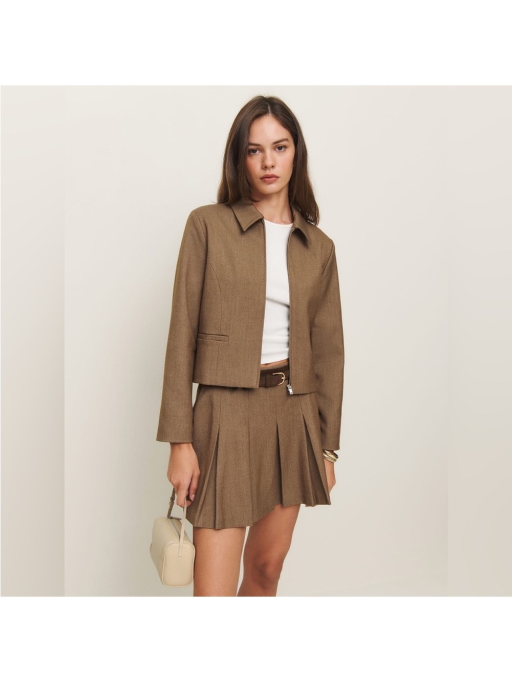 Reformation Brown Pleated Mini Skirt